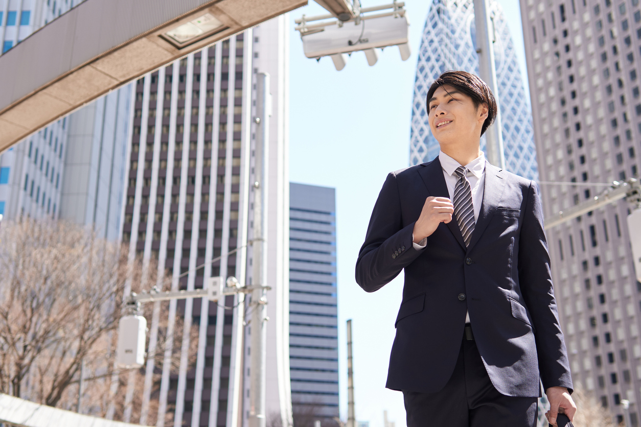 Business Man looking up